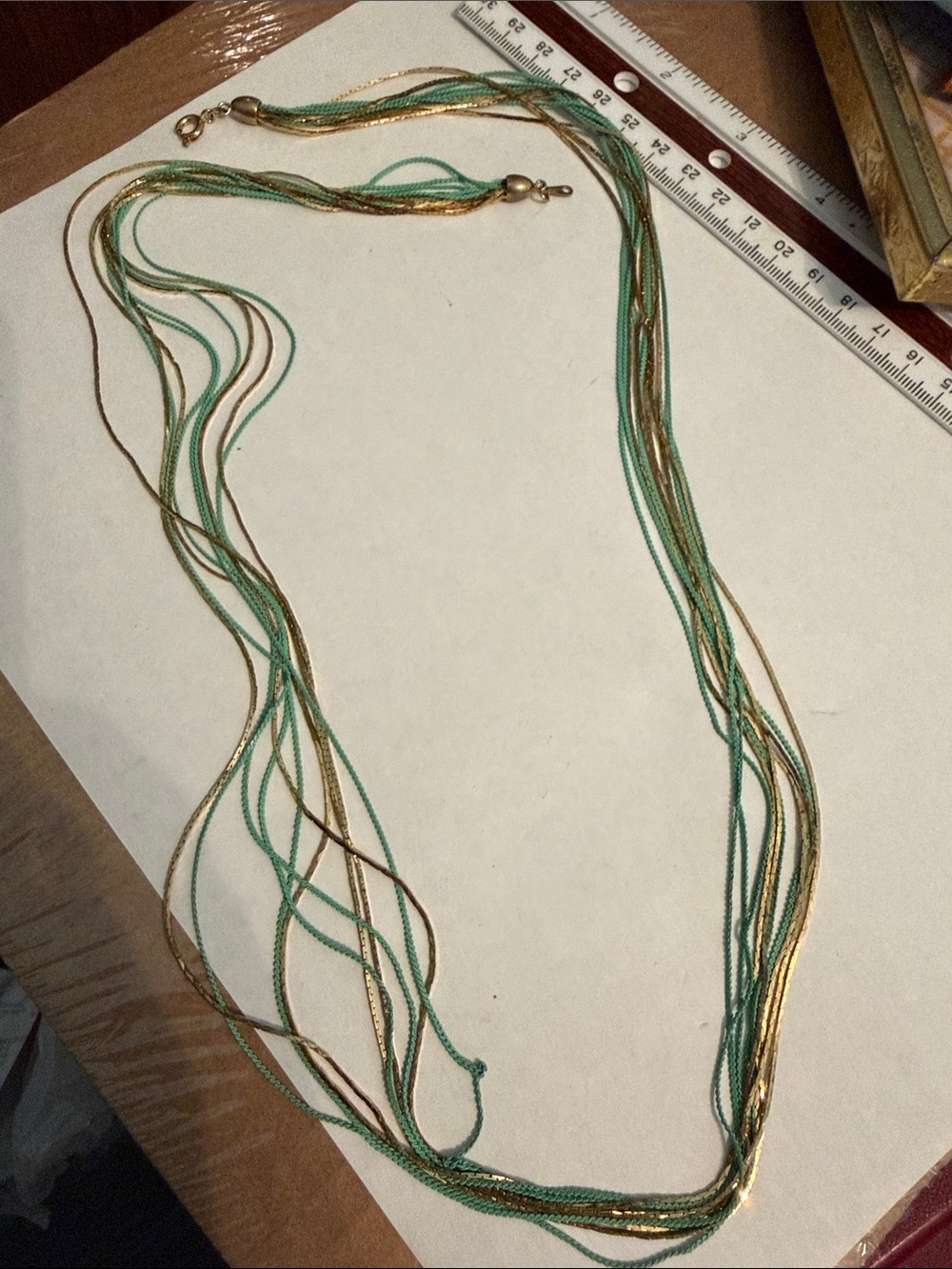 Vintage Teal and Gold tone Multi-Strand Cord Necklace